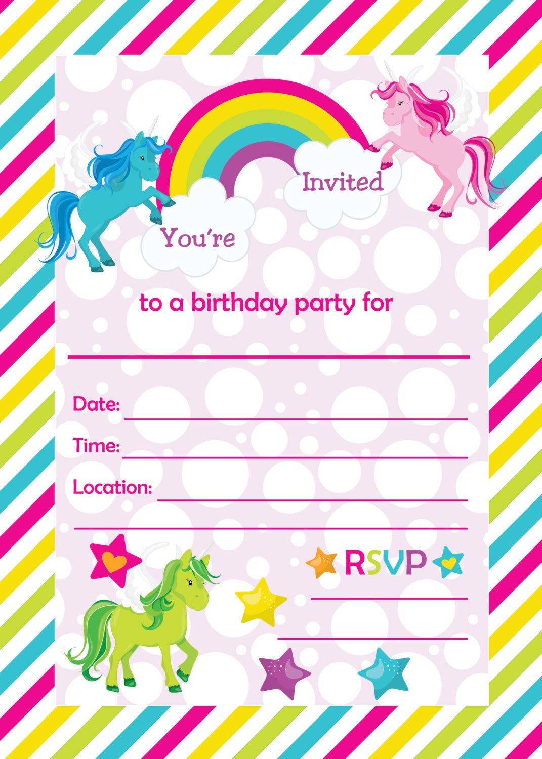 Free Printable Golden Unicorn Birthday Invitation Template with Free Printable Unicorn Birthday Invitations