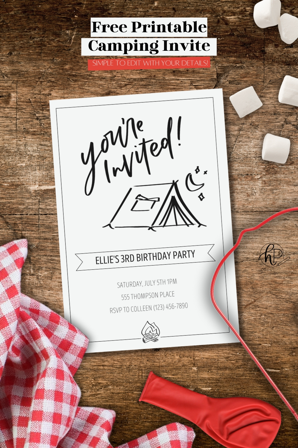 Free Printable Hand Lettered Invitation For A Camping Party - intended for Free Printable Camping Themed Birthday Invitations