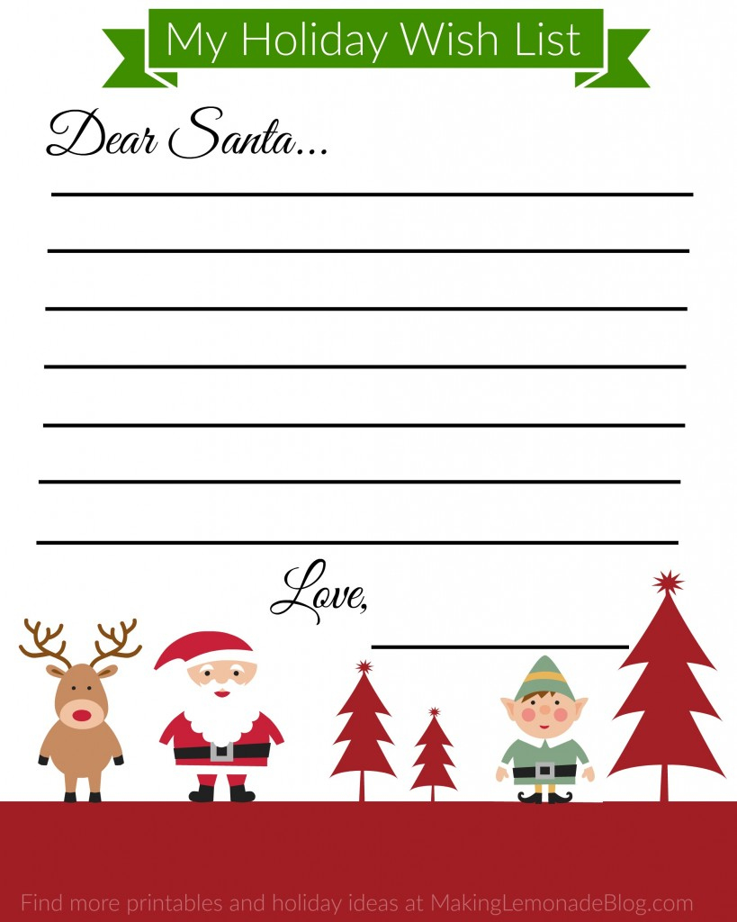 Free Printable Holiday Wish List For Kids - Making Lemonade throughout Free Printable Christmas Wish List