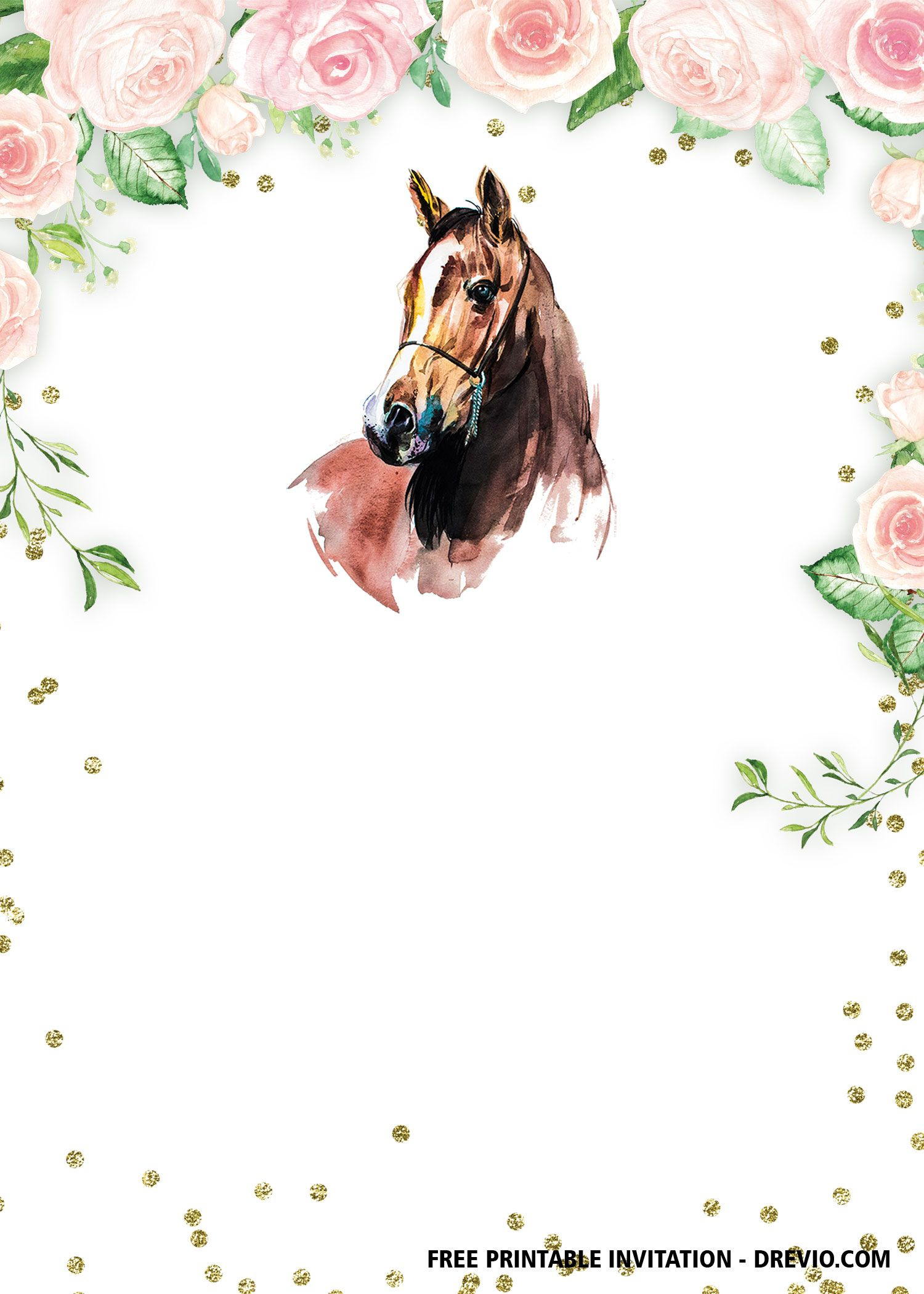 Free Printable Horse Floral Vintage Invitation Templates | Horse regarding Free Printable Horse Themed Birthday Party Invitations