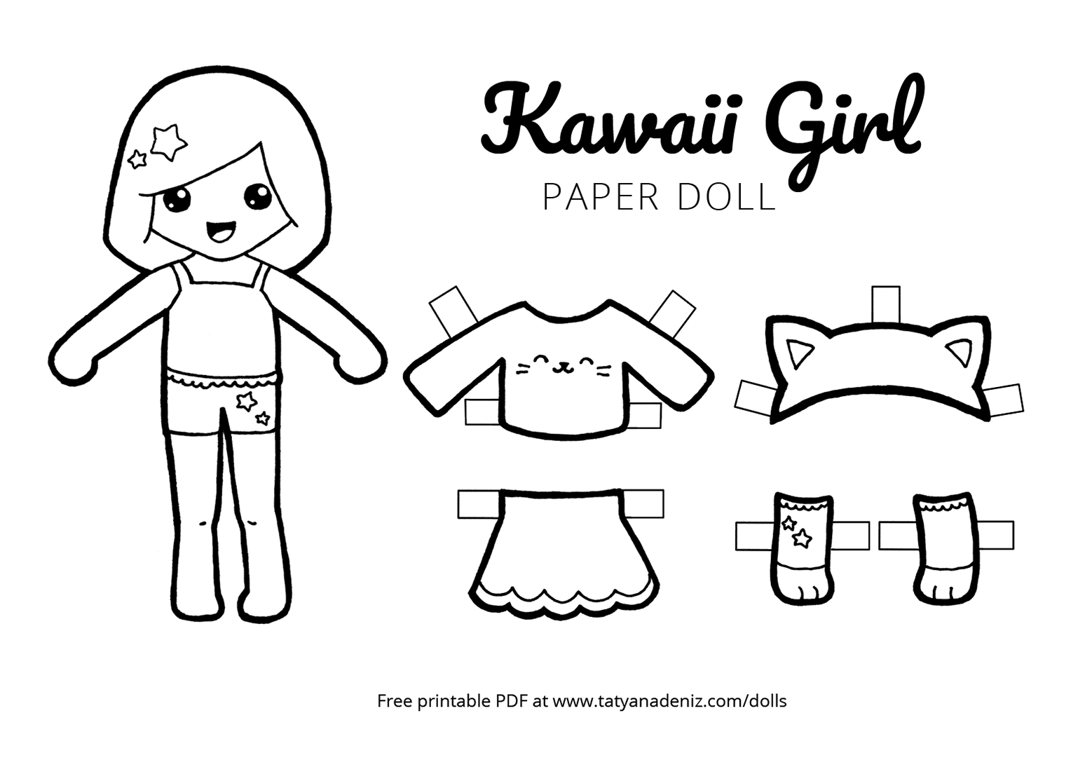 Free Printable Kawaii Paper Dolls Colouring Pages for Free Printable Paper Doll Coloring Pages