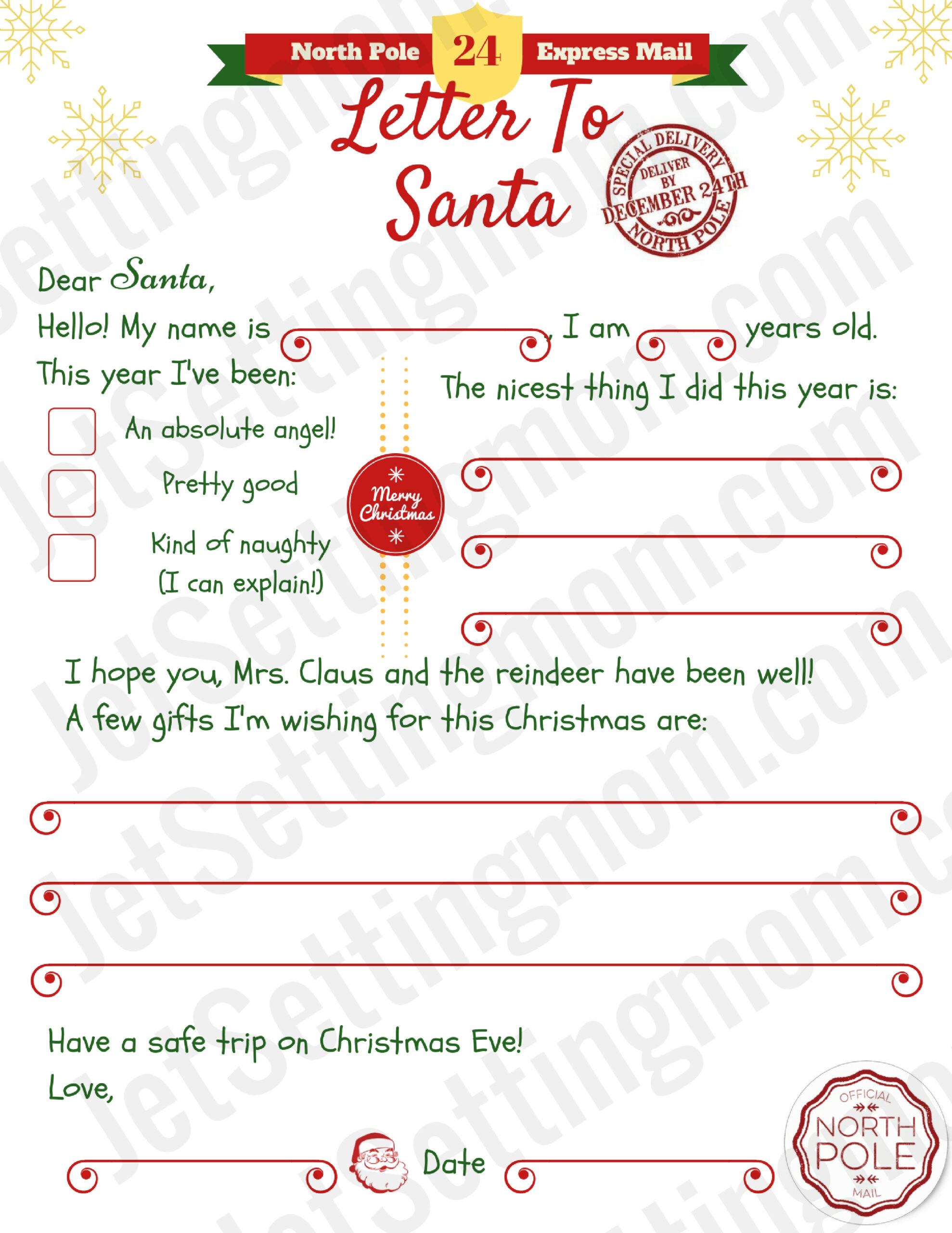 Free Printable Letter To Santa Template - Writing To Santa Made Easy! intended for Letter To Santa Template Free Printable