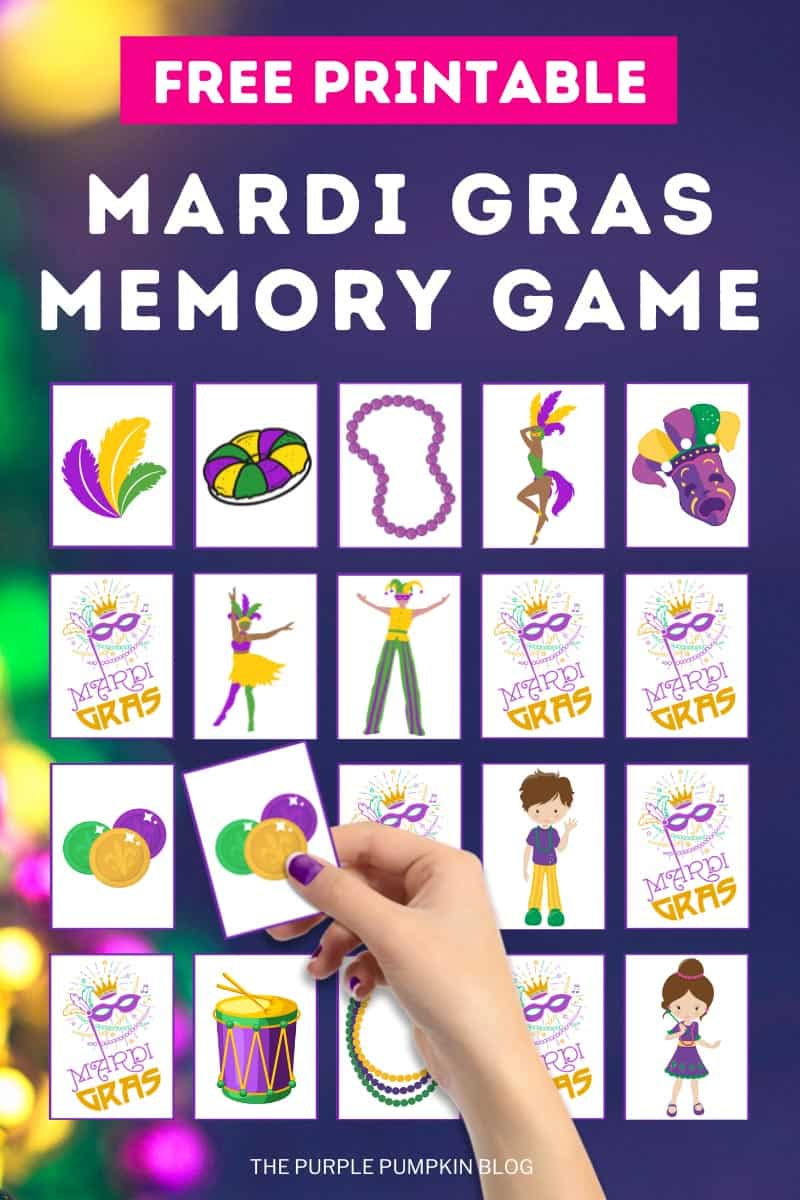 Free Printable Mardi Gras Memory Card Game (Matching Pairs) regarding Free Printable Mardi Gras Games