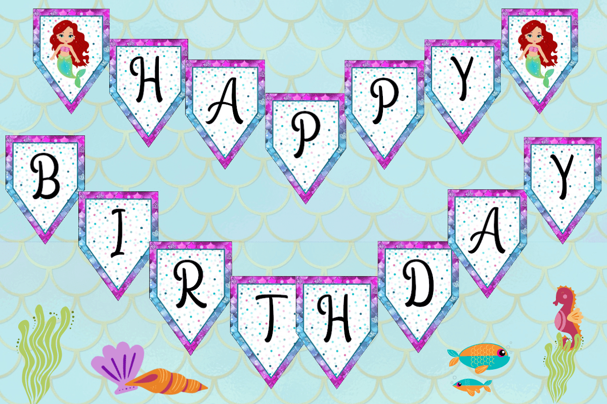 Free Printable Mermaid Birthday Banner - Fun Money Mom for Free Printable Little Mermaid Birthday Banner