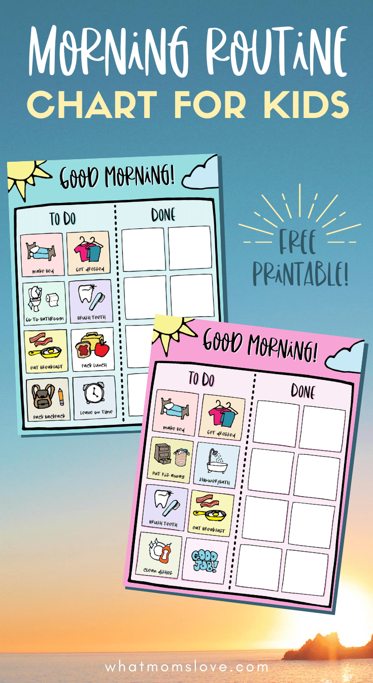 Free} Printable Morning Routine Chart For Kids - What Moms Love in Free Printable Morning Routine Charts With Pictures