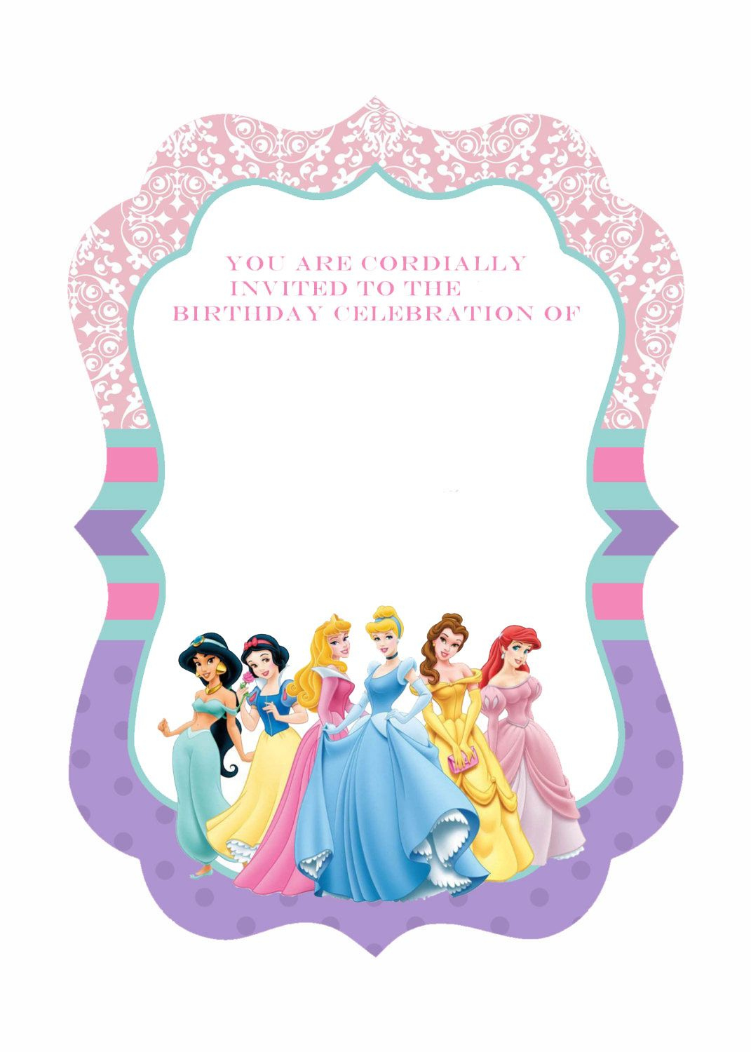 Free Printable Ornate Disney Princesses Invitation inside Disney Princess Free Printable Invitations