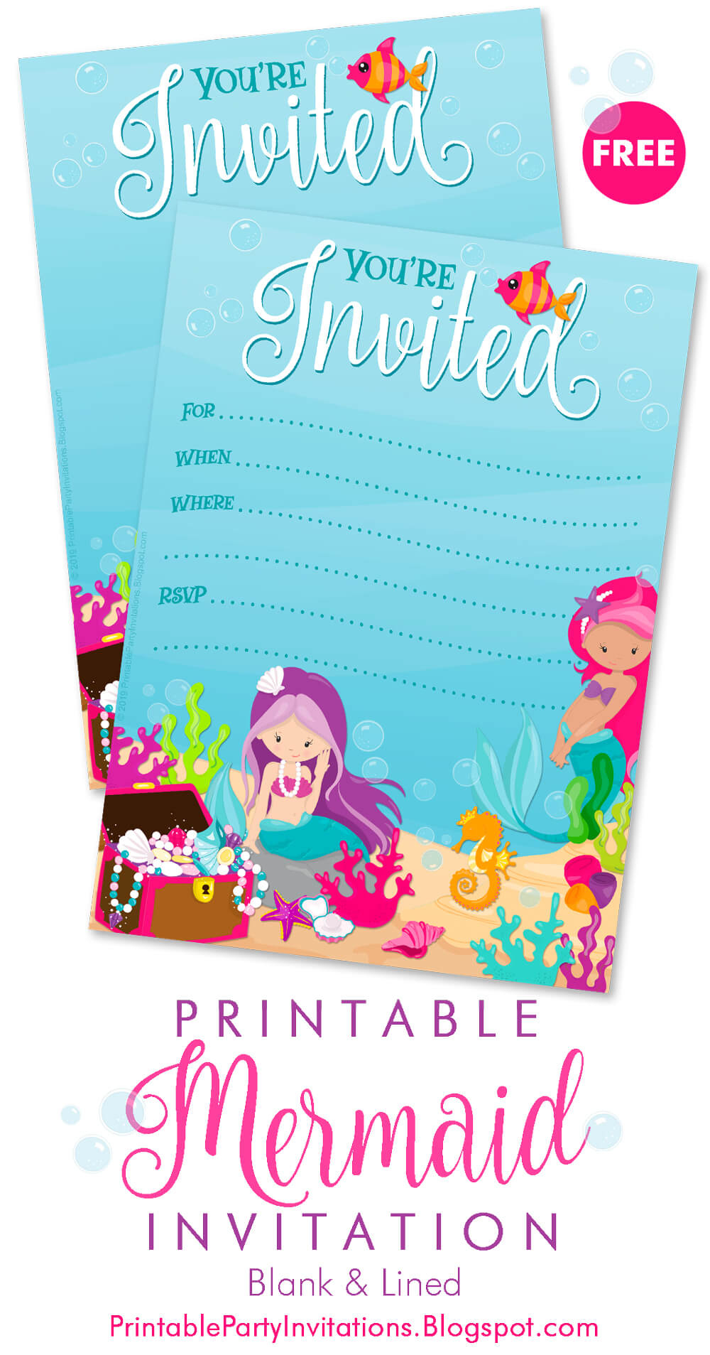 Free Printable Party Invitations: Free Mermaid Invitations throughout Free Printable Mermaid Invitations