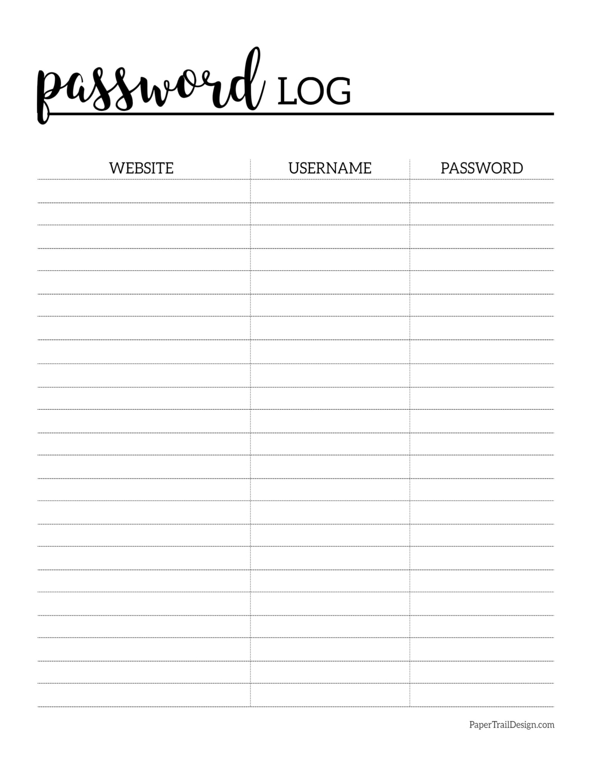 Free Printable Password Log - Paper Trail Design throughout Free Printable Password Sheet