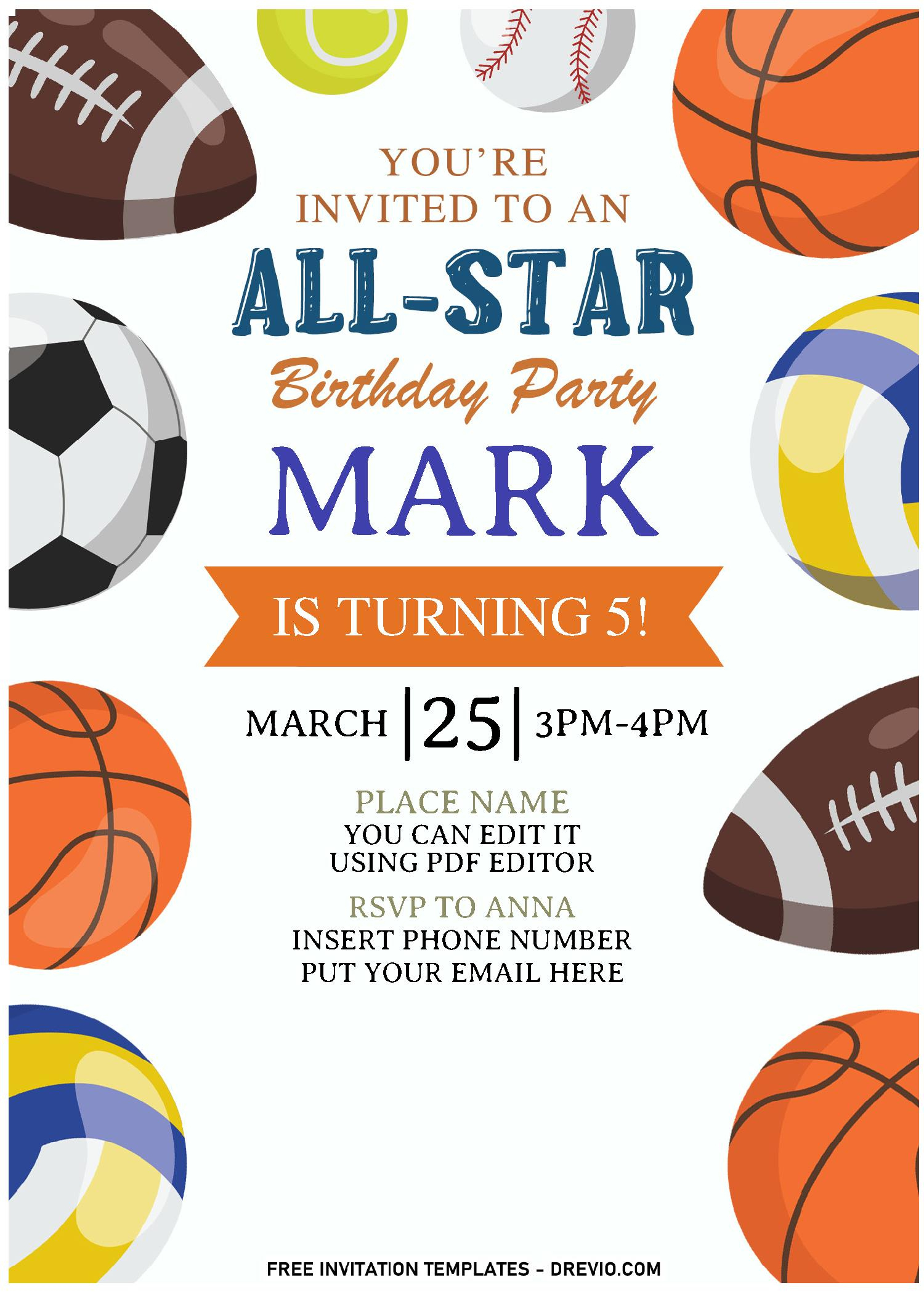 Free Printable Pdf) Cool All-Star Sport Themed Birthday Invitation throughout Sports Birthday Cards Free Printable