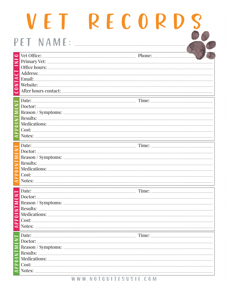 Free Printable Pet Vet Records Chart | Pet Health Record, Pet Care with regard to Free Printable Pet Health Record