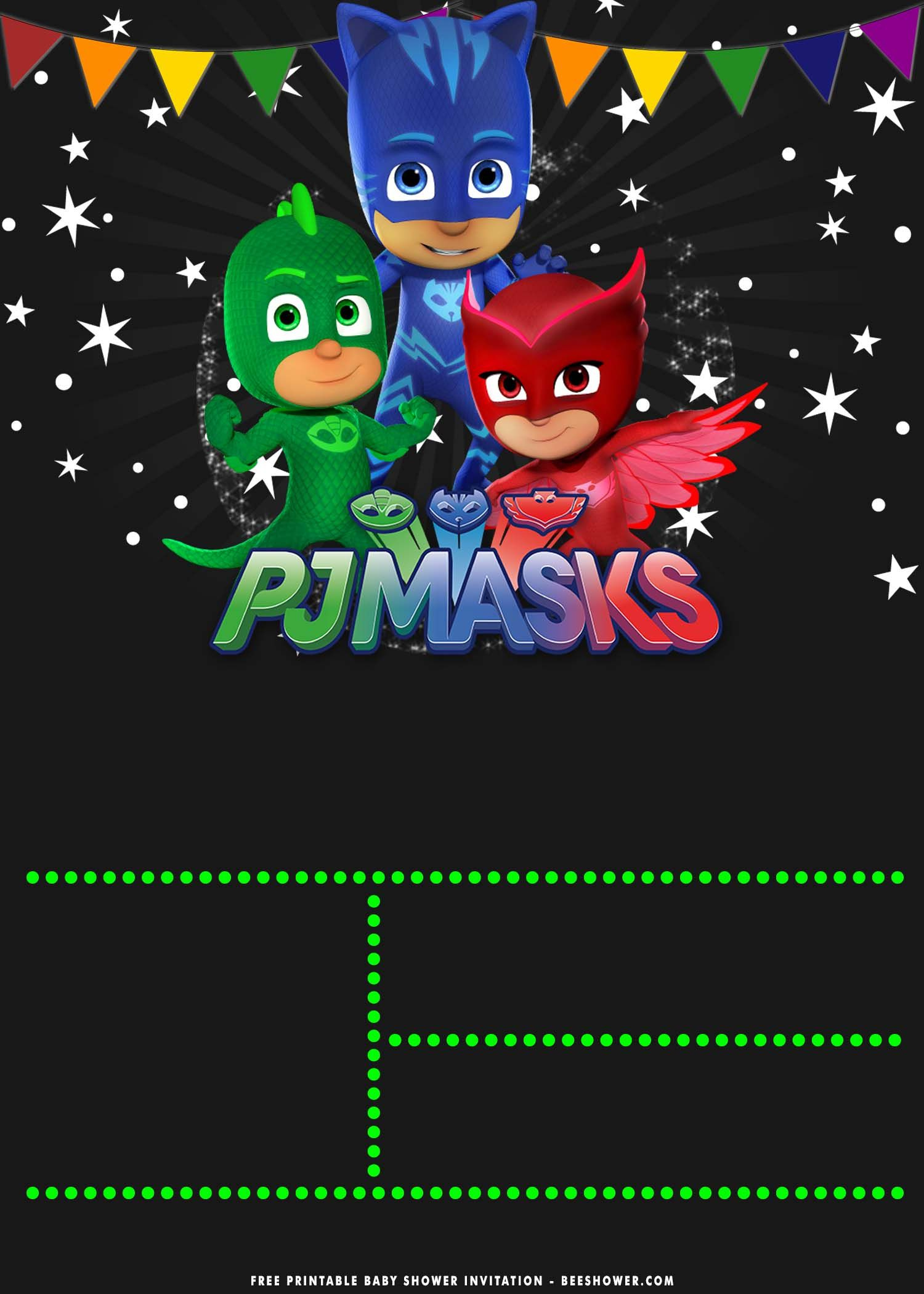 Free Printable) - Pj Mask Baby Shower Invitation Templates | Mask throughout Free Printable Pj Masks Invitations