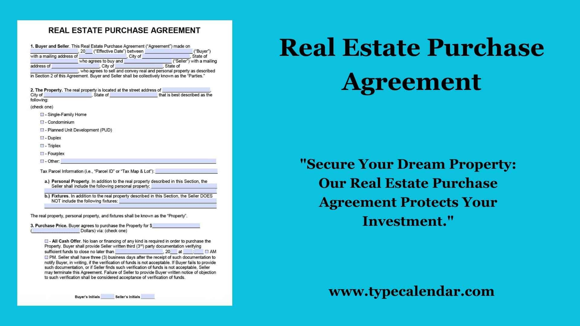 Free Printable Real Estate Purchase Agreement Templates [Word, Pdf] with Free Printable Real Estate Purchase Agreement