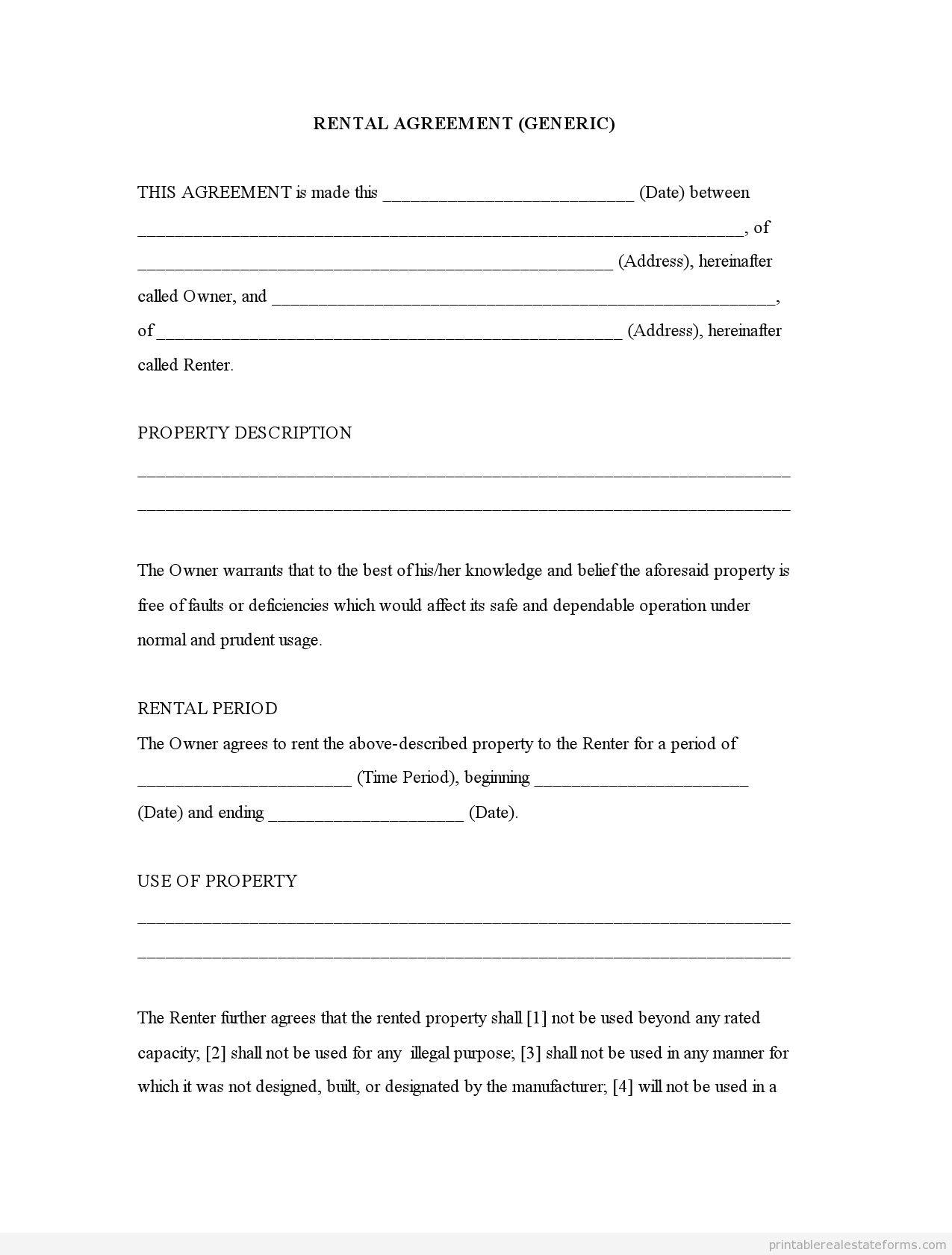 Free Printable Residential Lease Agreement Template | Rental for Rental Agreement Forms Free Printable