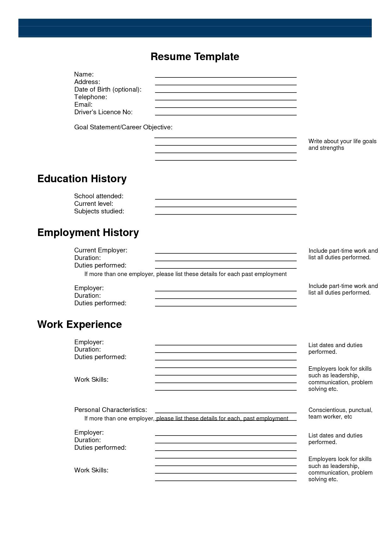 Free Printable Resume Templates intended for Free Printable Blank Resume