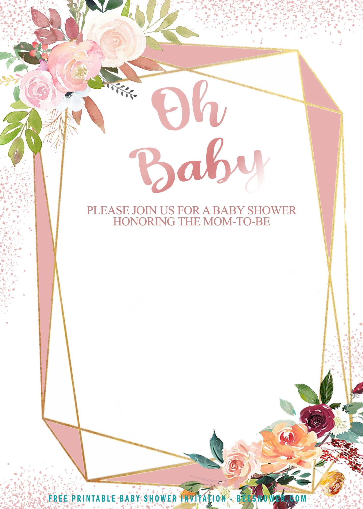 Free Printable Rose Gold Geometric Baby Shower Invitation in Free Printable Baby Shower Invitations For Girls