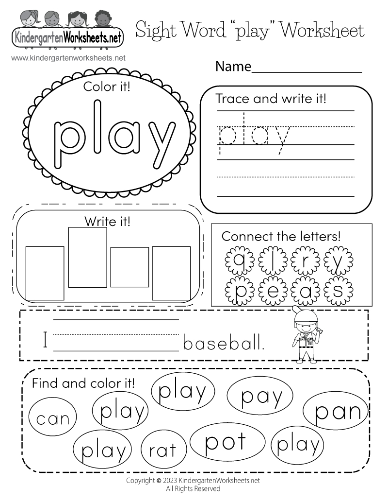 Free Printable Sight Word “Play” Worksheet intended for Free Printable Sight Words