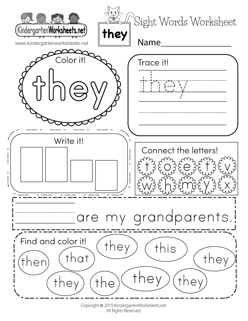 Free Printable Sight Word “They” Worksheet inside Free Printable Sight Word Worksheets