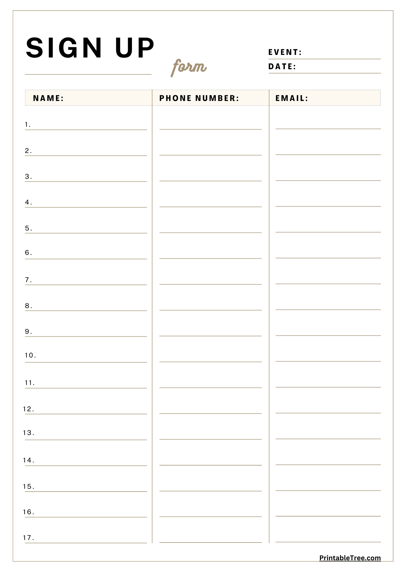 Free Printable Sign-Up And Sign-In Sheet Pdf Templates regarding Free Printable Sign Up Sheet