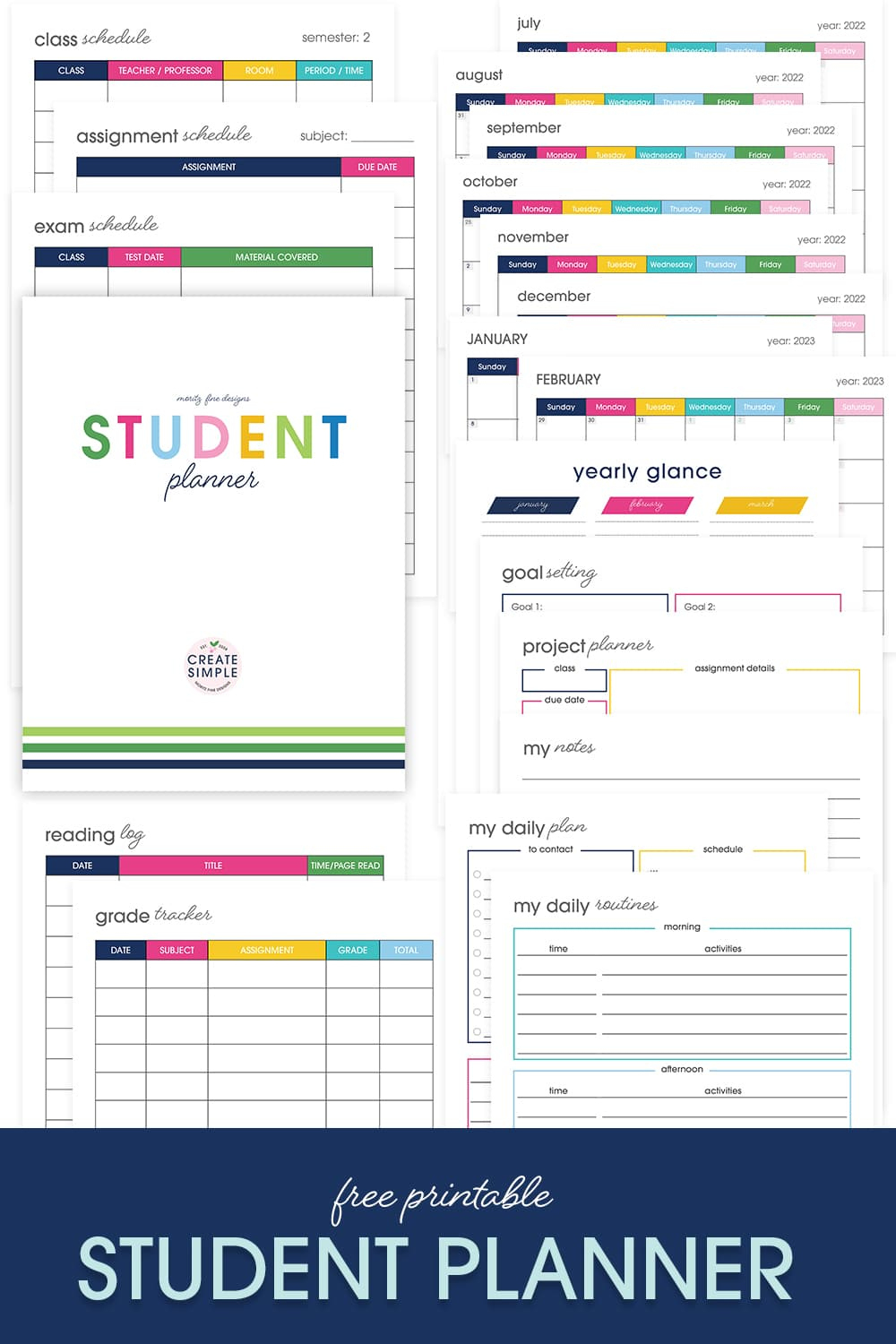 Free Printable Student Planner| Elementary, Junior, High School for Free Printable Academic Planner