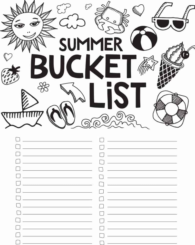 Free Printable Summer Bucket List Coloring Page regarding Summer Bucket List Printable