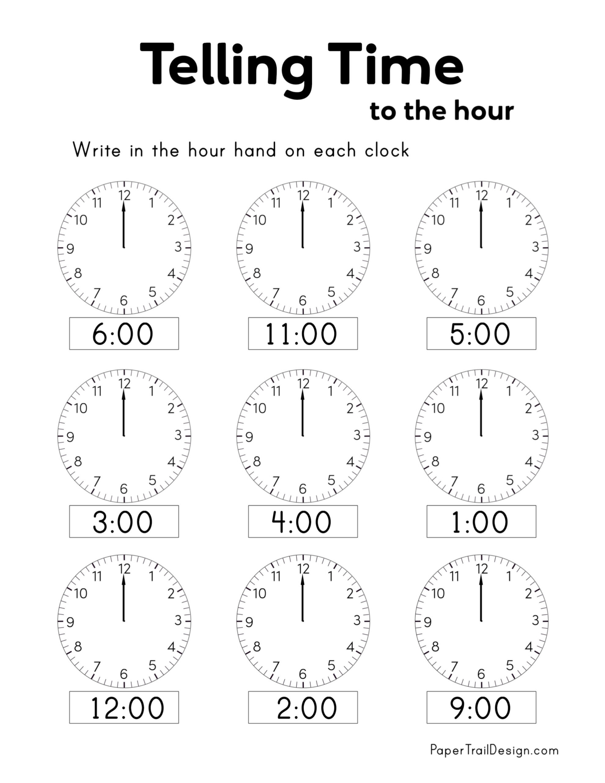 Free Printable Telling Time Worksheets - Paper Trail Design intended for Free Printable Time Worksheets for Kindergarten