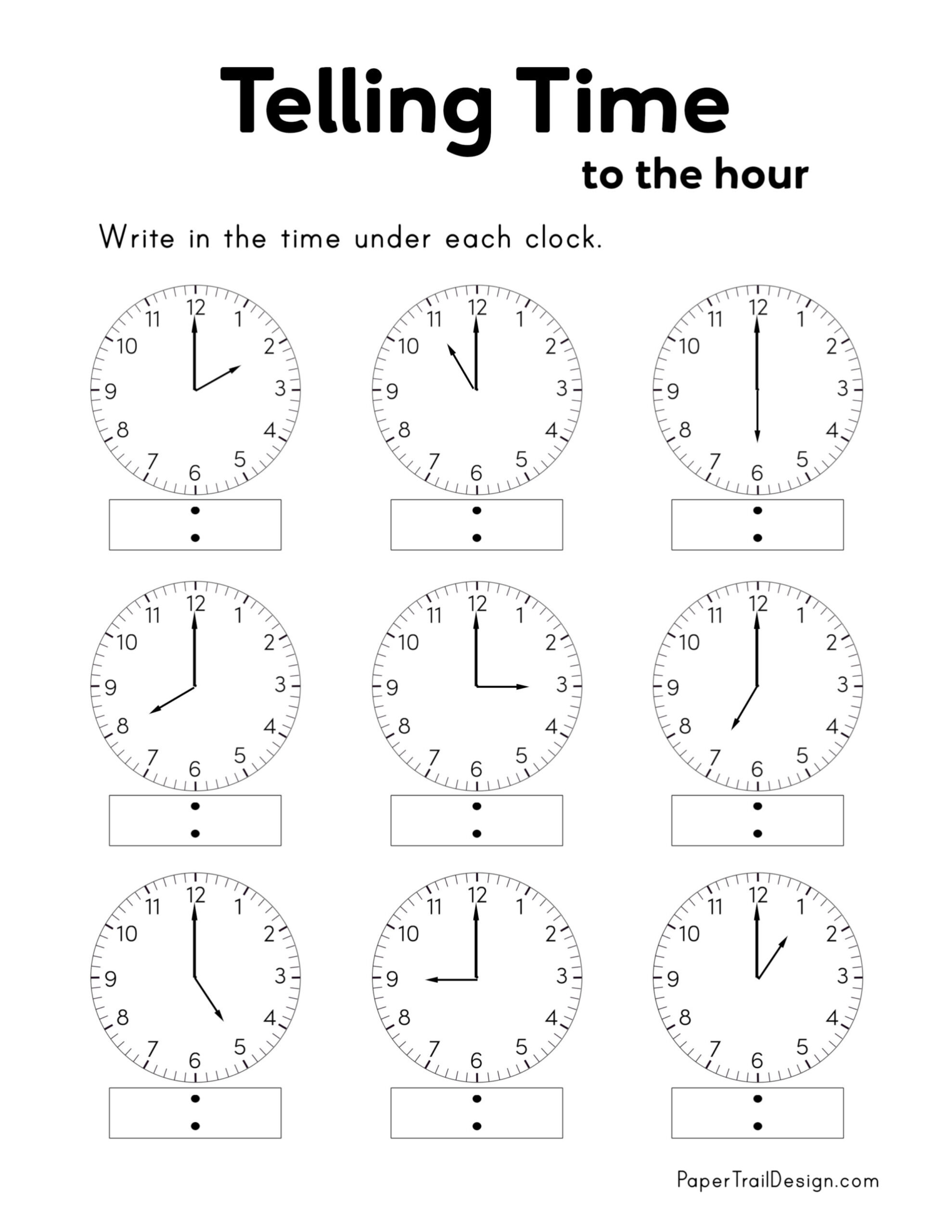 Free Printable Telling Time Worksheets - Paper Trail Design pertaining to Free Printable Telling Time Worksheets