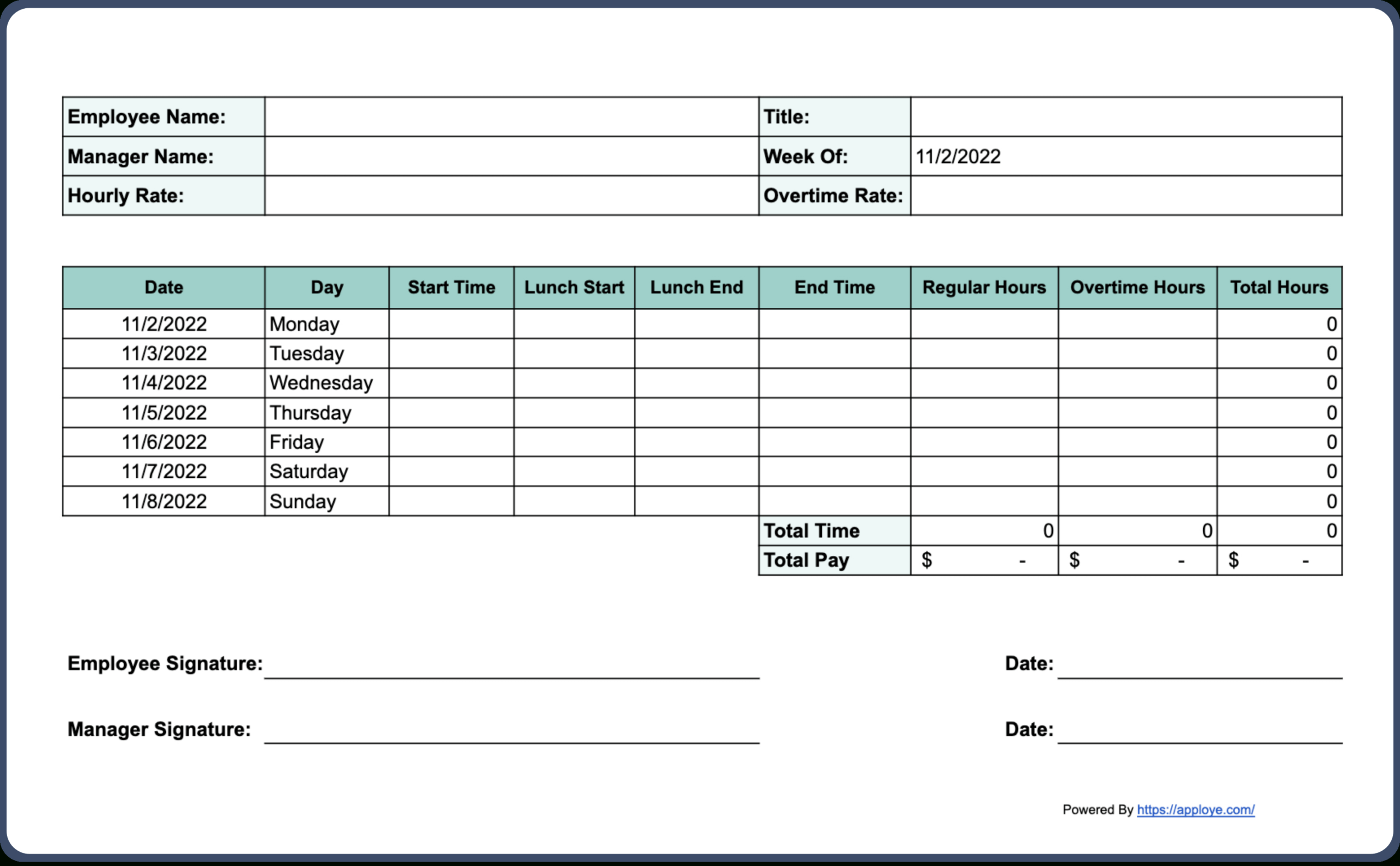 Free Printable Timesheet Templates (Excel, Word, Pdf) for Time Card Templates Free Printable