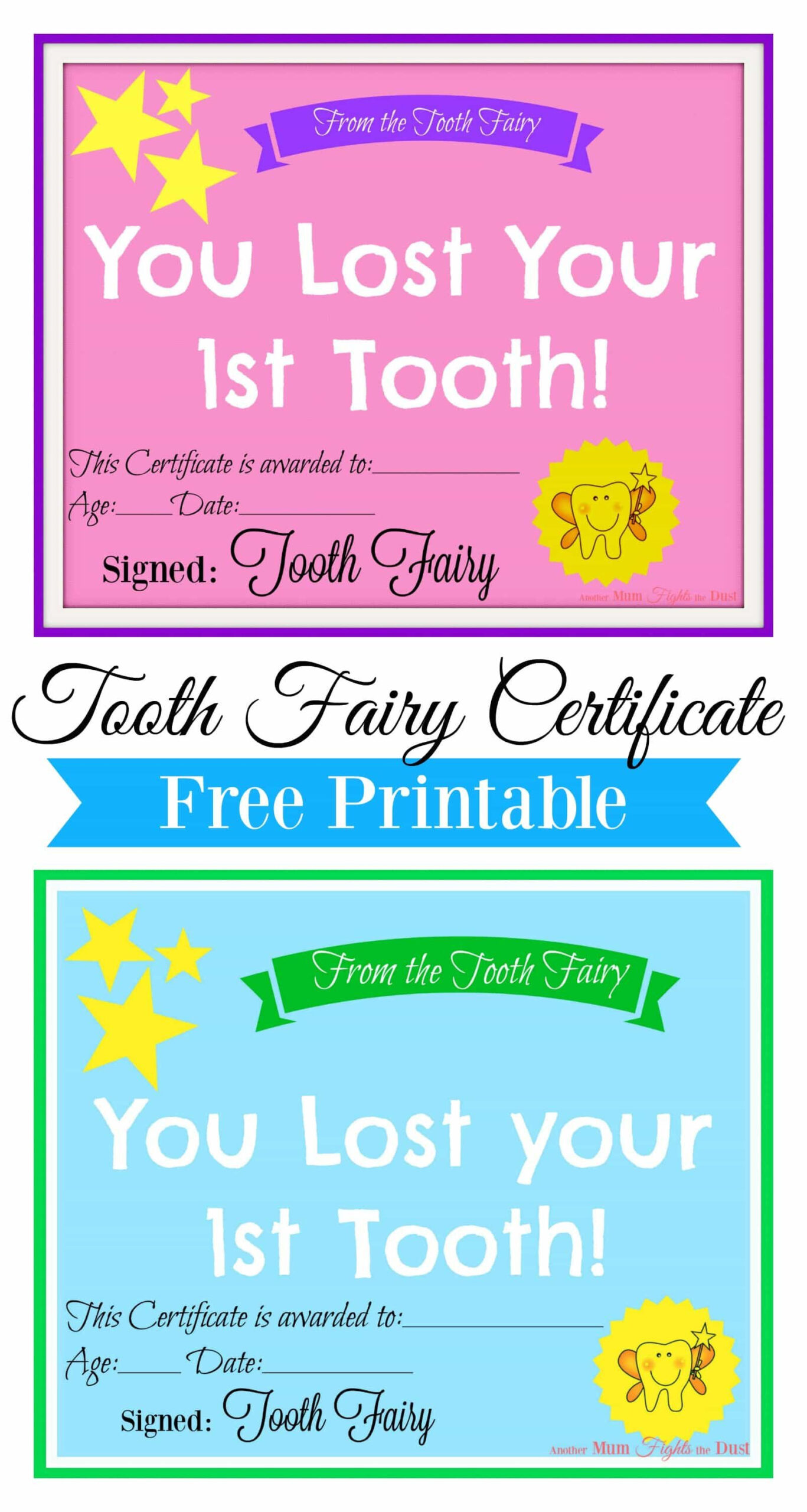 Free Printable Tooth Fairy Certificate intended for Free Printable First Lost Tooth Certificate