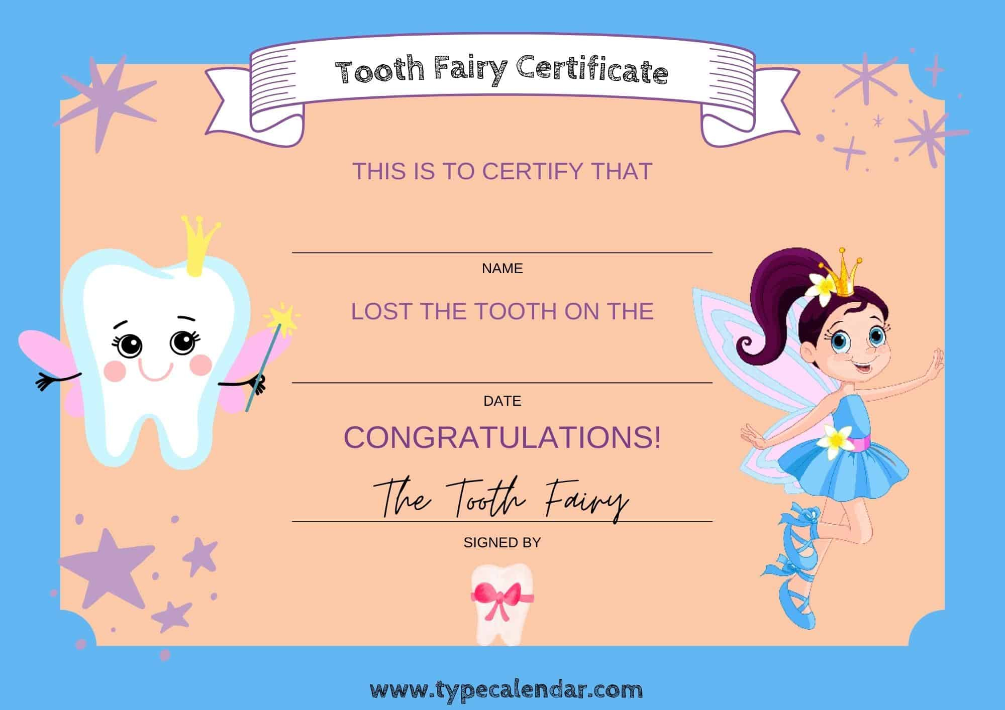 Free Printable Tooth Fairy Certificate Templates [Pdf, Word] Girl, Boy throughout Free Printable Tooth Fairy Certificate