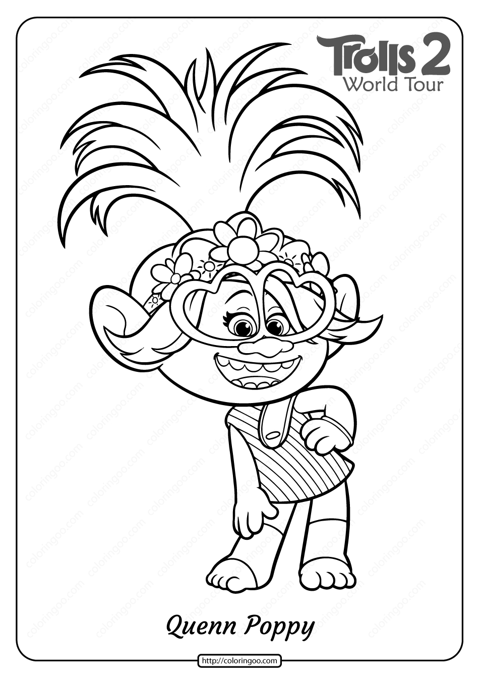 Free Printable Trolls 2 Queen Poppy Coloring Page | Poppy Coloring with Free Printable Troll Coloring Pages