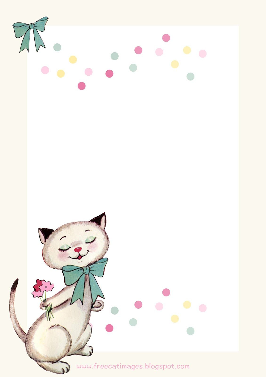 Free Printable Vintage Kitty Stationery - Freebie | Cat Party, Cat within Free Printable Kitten Birthday Invitations