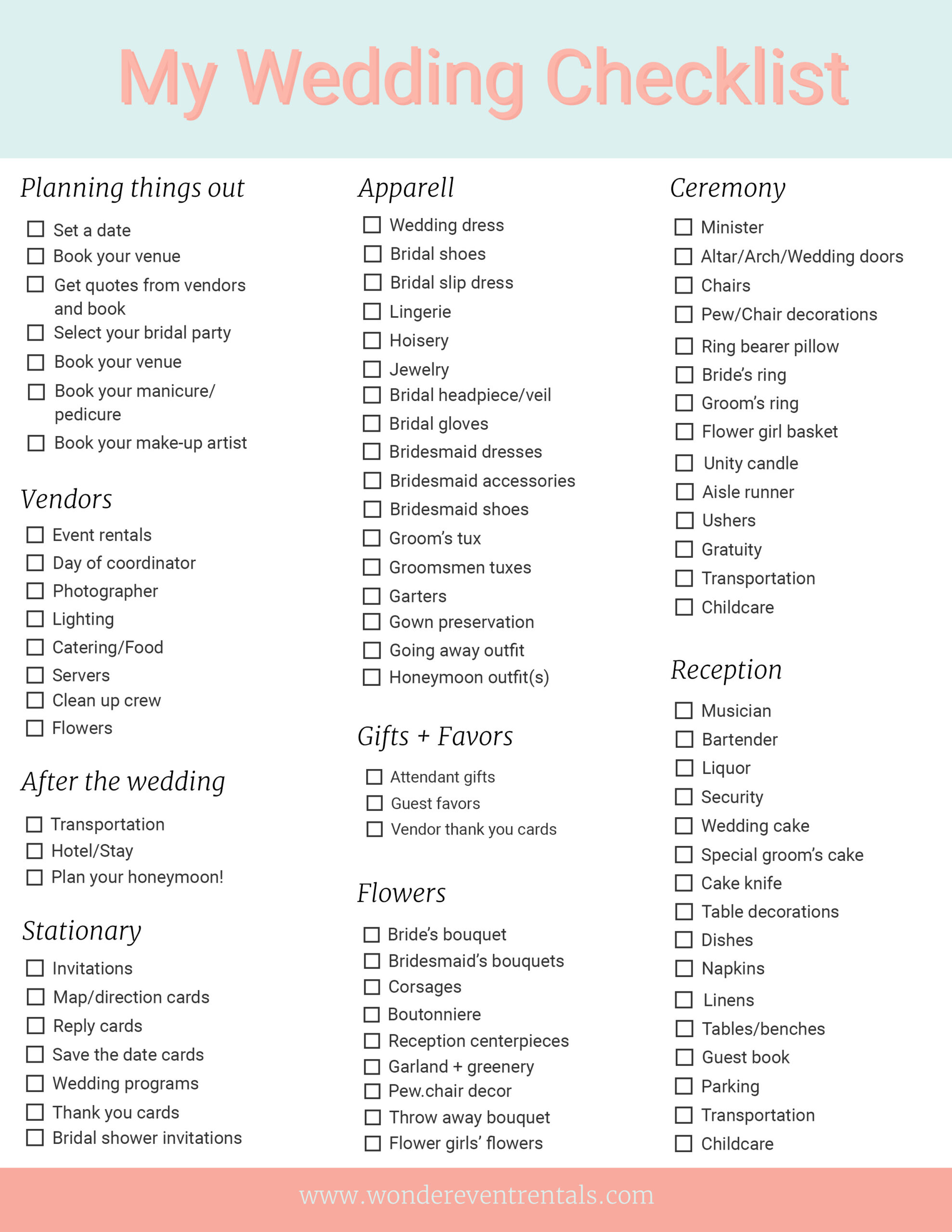 Free Printable Wedding Checklist within Free Printable Wedding Checklist