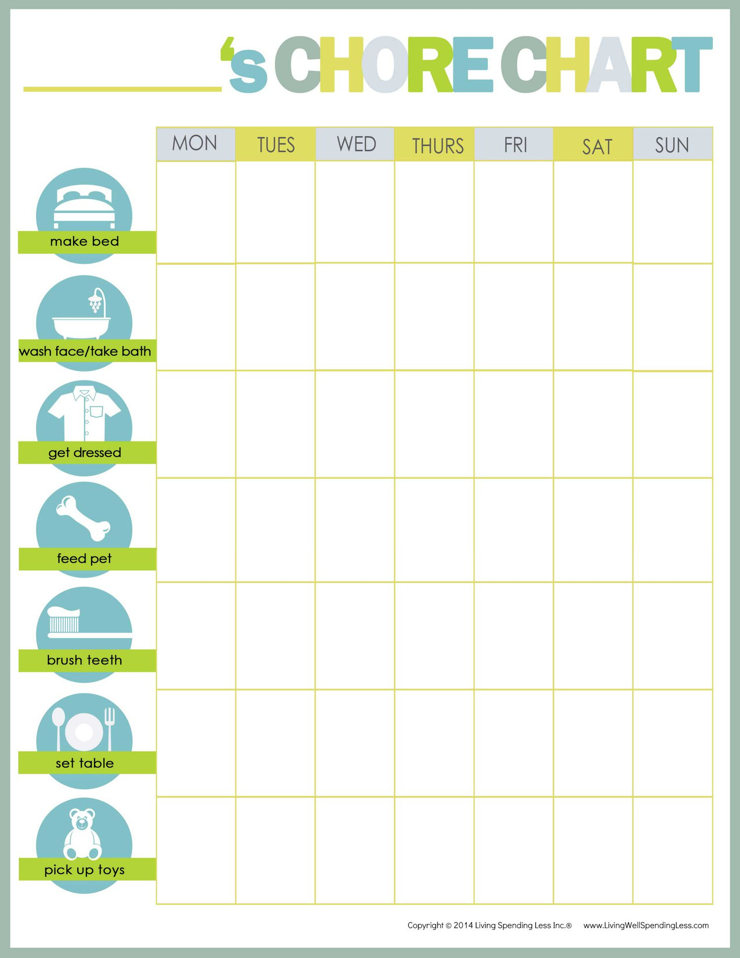 Free Printable Weekly Chore Charts regarding Free Printable Chore Charts for 10 Year Olds