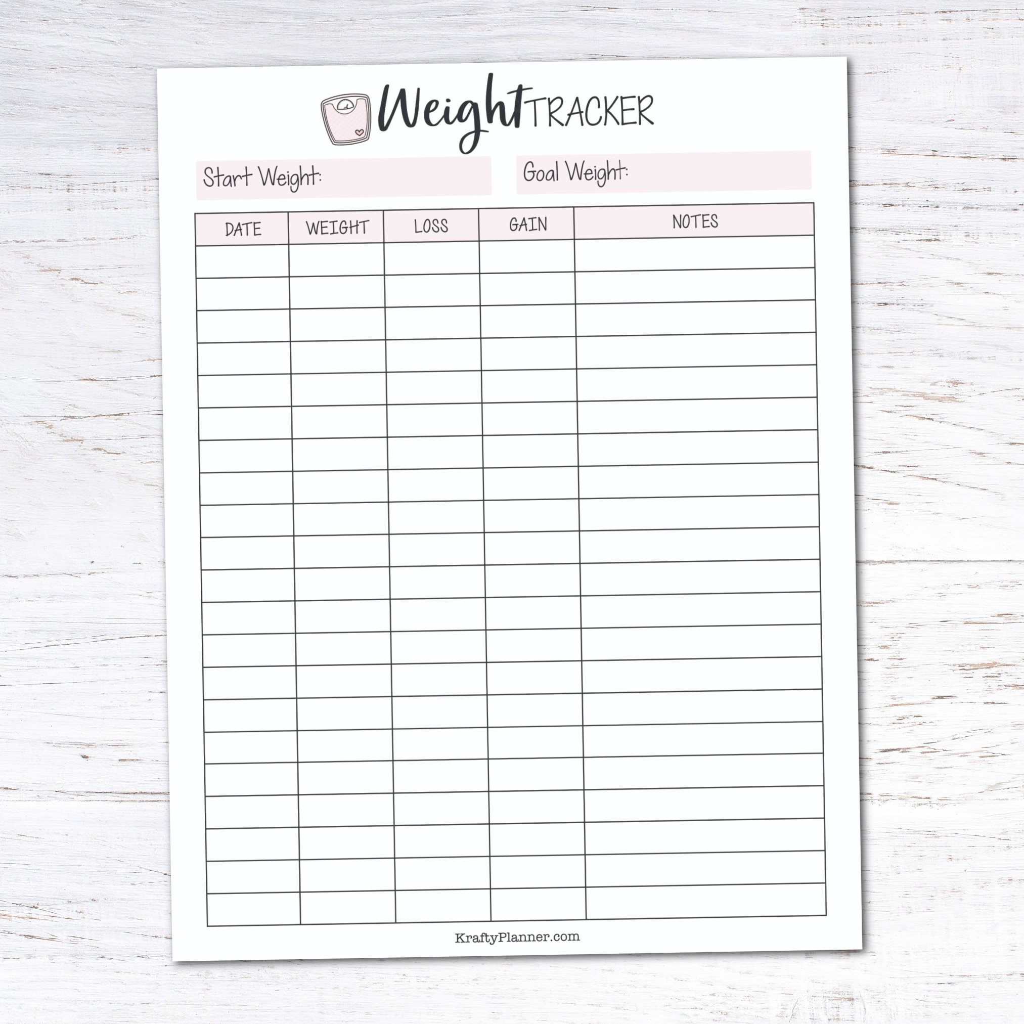 Free Printable Weight Loss Tracker — Krafty Planner intended for Free Printable Weight Loss Graph Chart