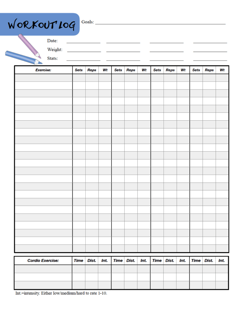 Free Printable Workout Logs: 3 Designs For Your Needs intended for Free Printable Workout Log Template