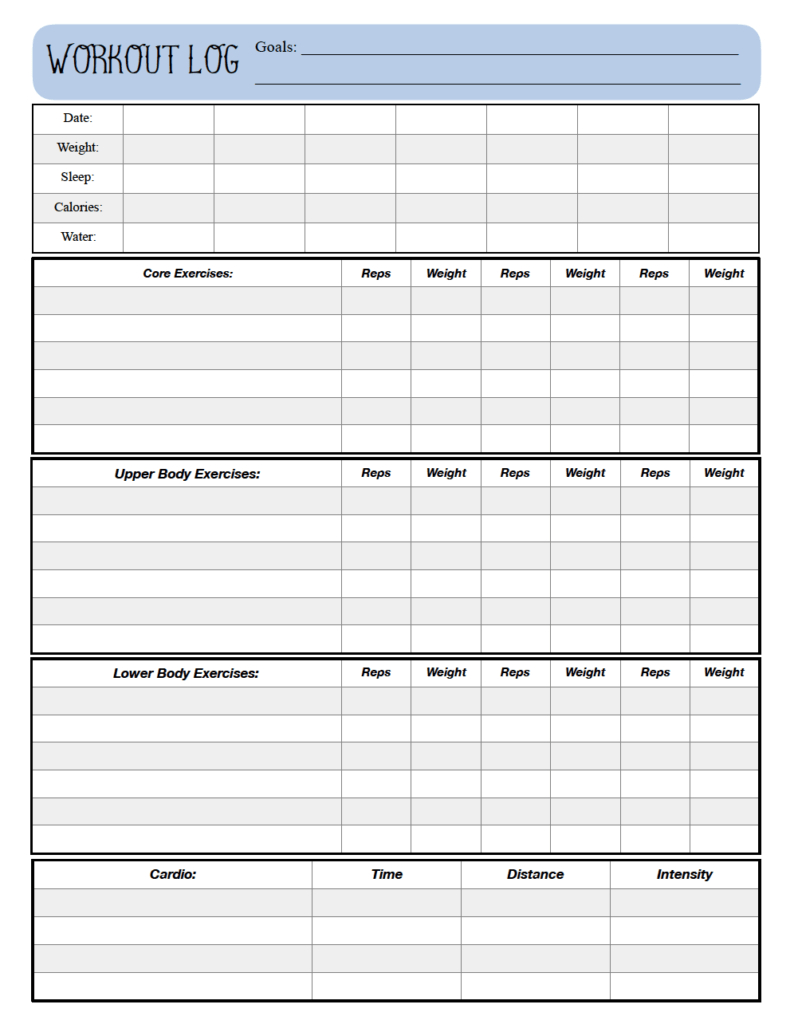 Free Printable Workout Logs: 3 Designs For Your Needs within Free Printable Workout Log Sheets