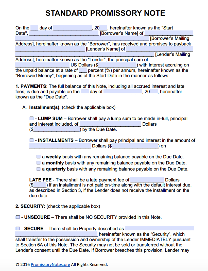 Free Promissory Note Template - Adobe Pdf &amp;amp; Microsoft Word in Free Promissory Note Printable Form