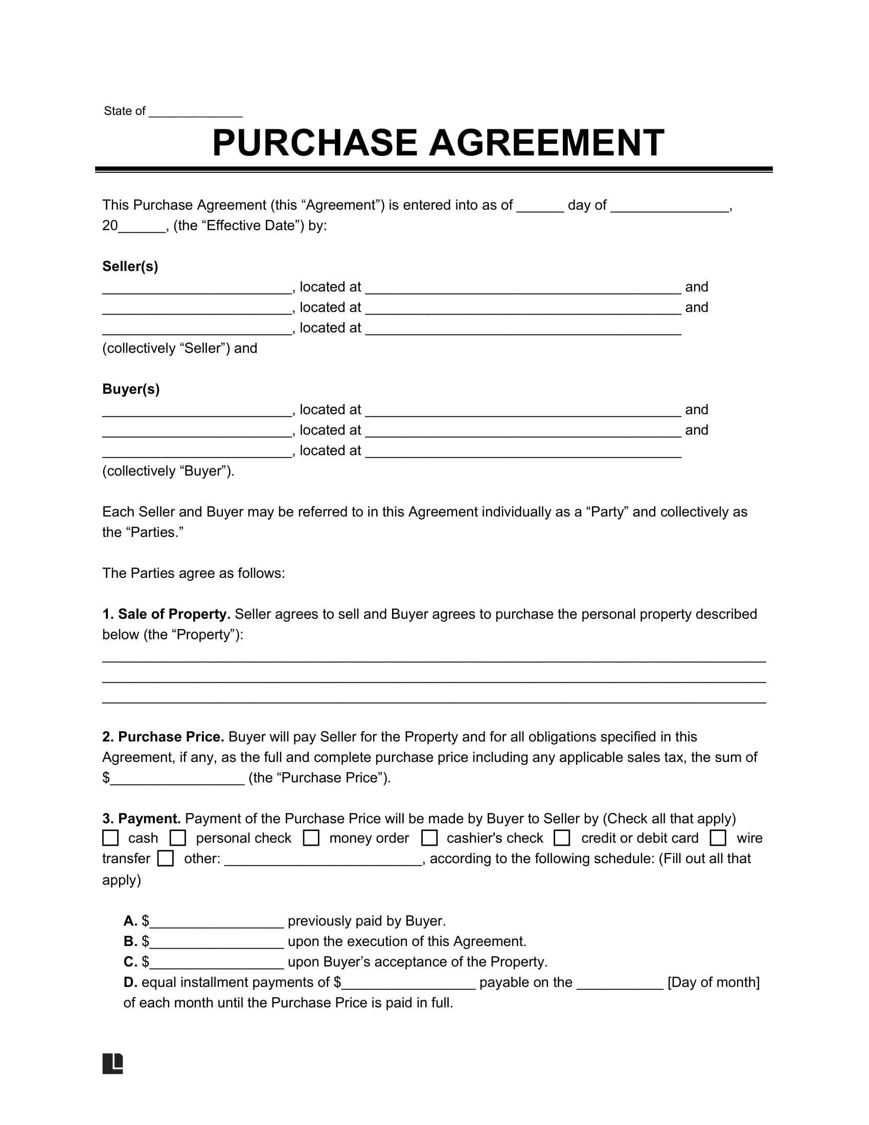 Free Purchase Agreement Template | Pdf &amp;amp; Word pertaining to Free Printable Purchase Agreement Forms