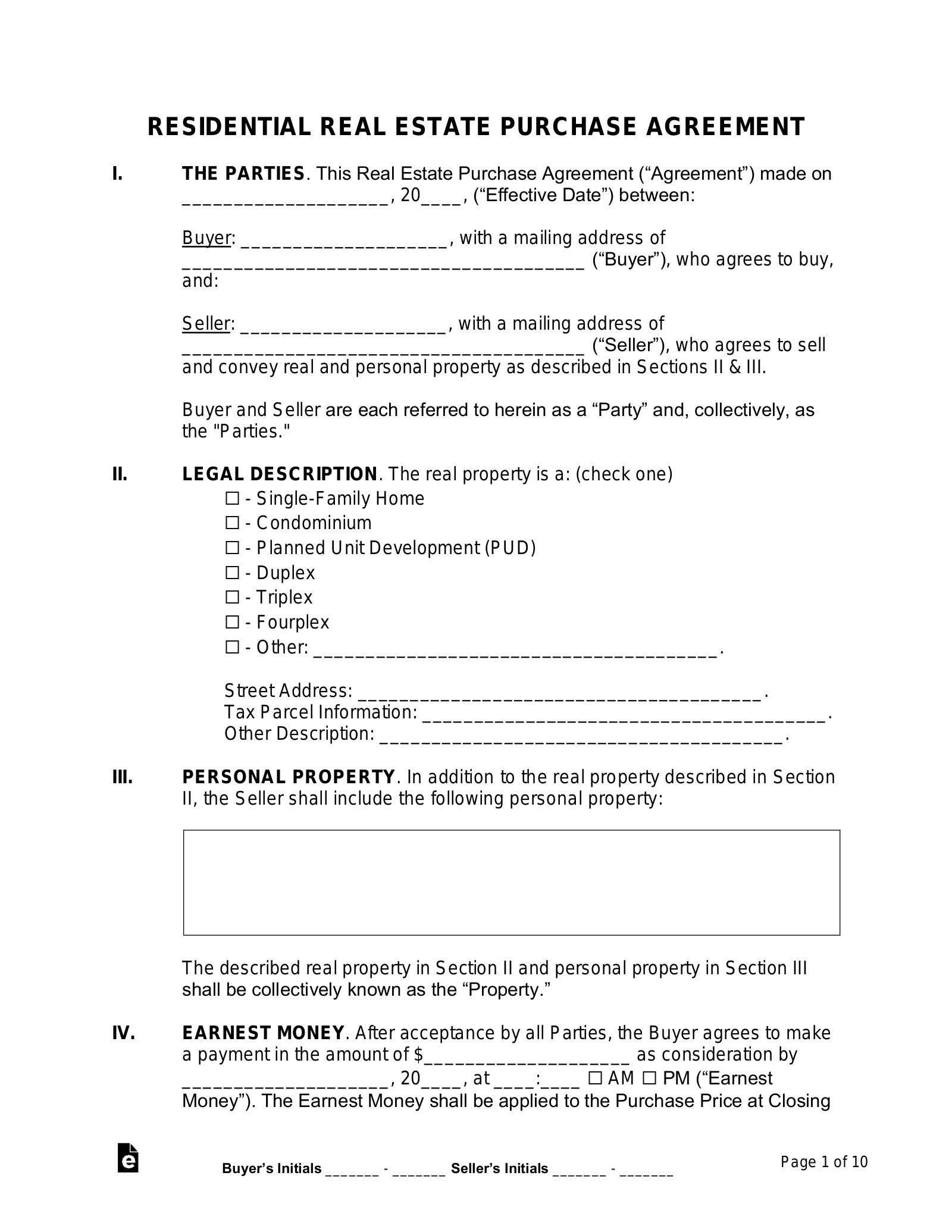 Free Purchase And Sale Agreement Template - Pdf | Word – Eforms throughout Free Printable Real Estate Purchase Agreement