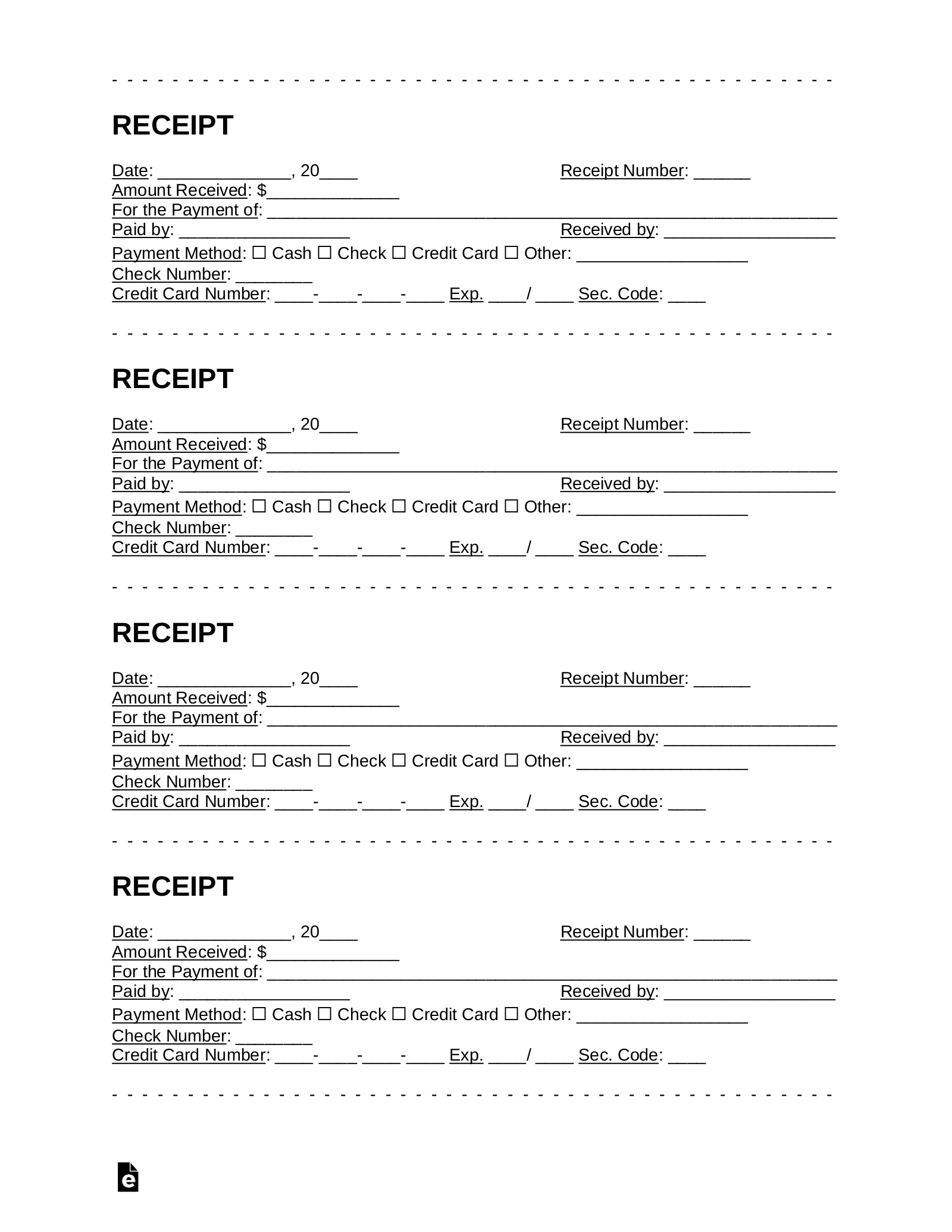 Free Receipt Templates (18) | Samples - Pdf | Word – Eforms with regard to Free Printable Receipts