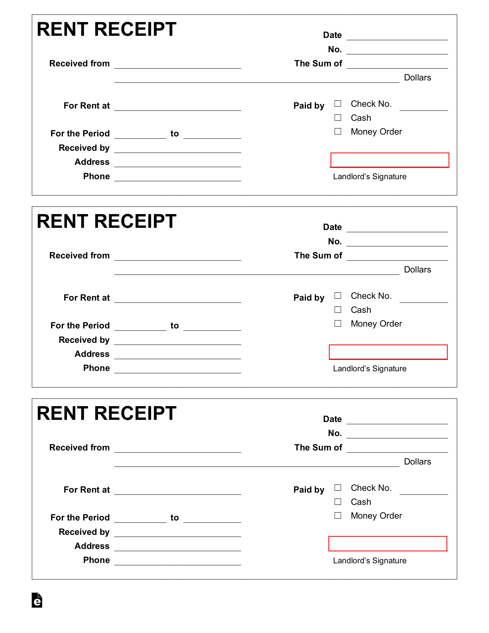 Free Rent Receipt Template - Pdf | Word – Eforms within Free Printable Rent Receipt