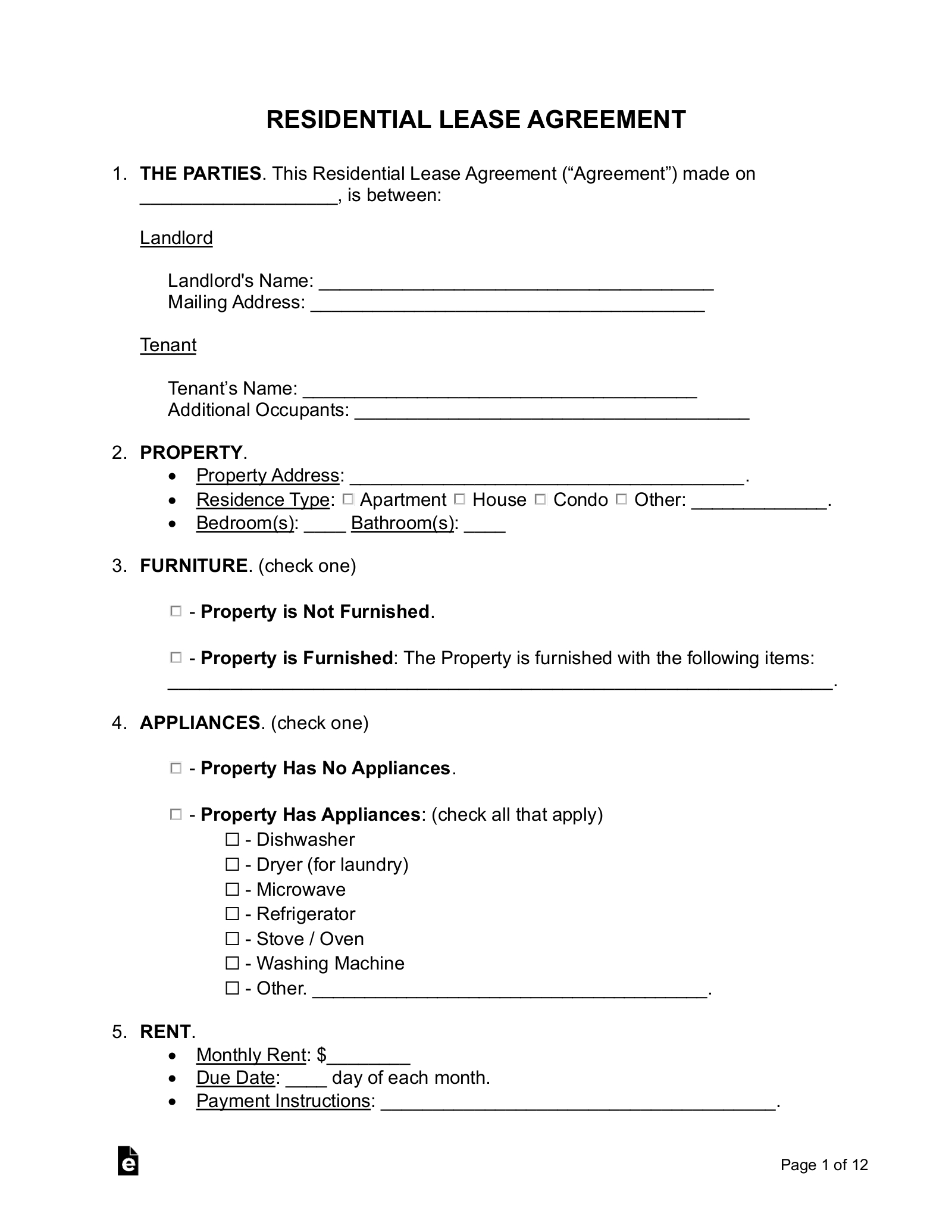 Free Rental / Lease Agreement Templates (15) - Pdf | Word – Eforms regarding Free Printable Residential Rental Agreement Forms