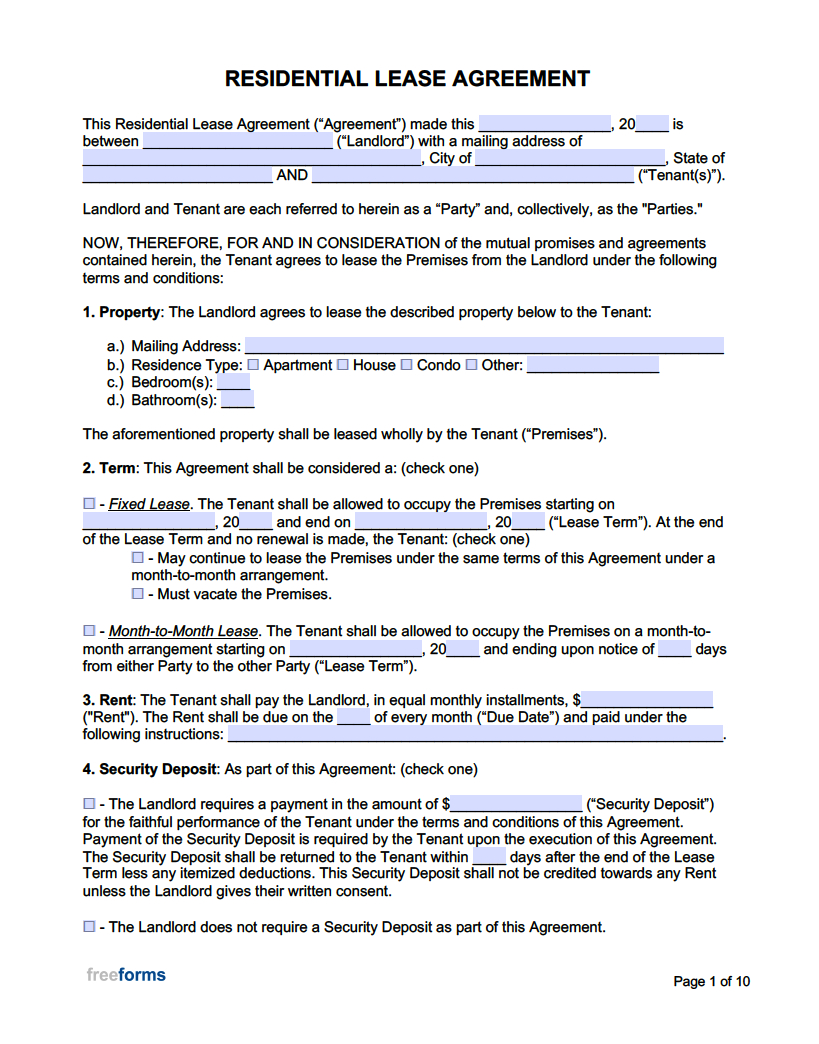 Free Rental / Lease Agreement Templates | Pdf | Word in Free Printable Rental Agreement