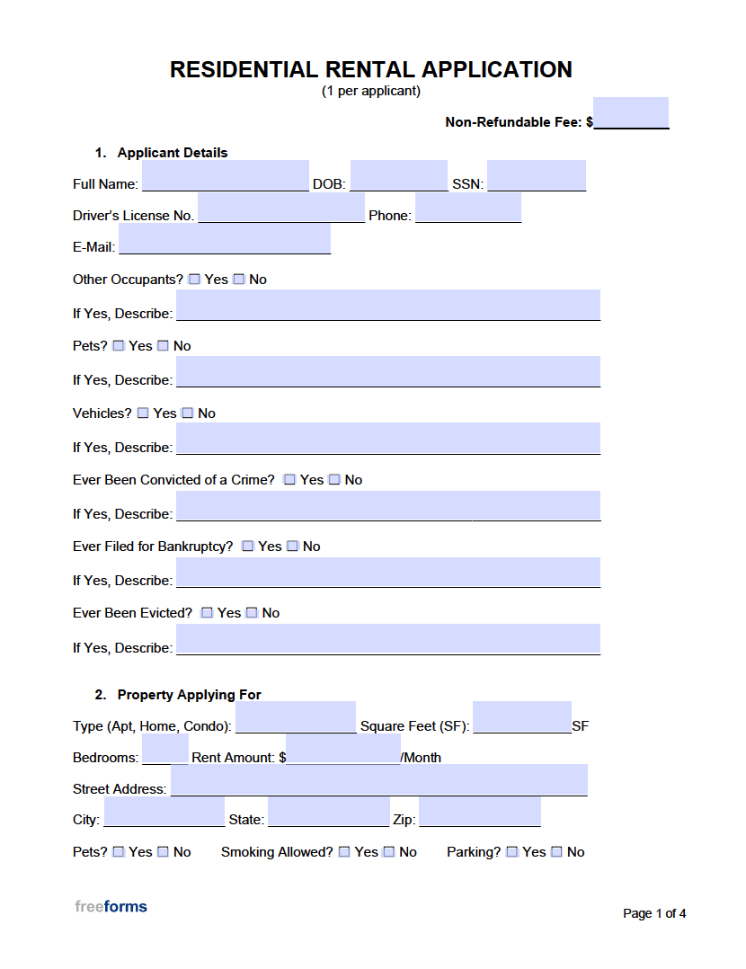 Free Residential Rental Application Form | Pdf | Word pertaining to Free Printable Landlord Forms