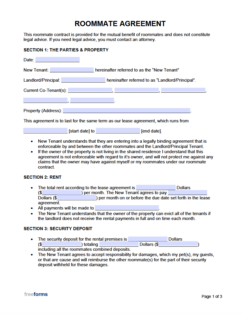 Free Roommate (Room Rental) Agreement Template | Pdf | Word intended for Free Printable Roommate Rental Agreement