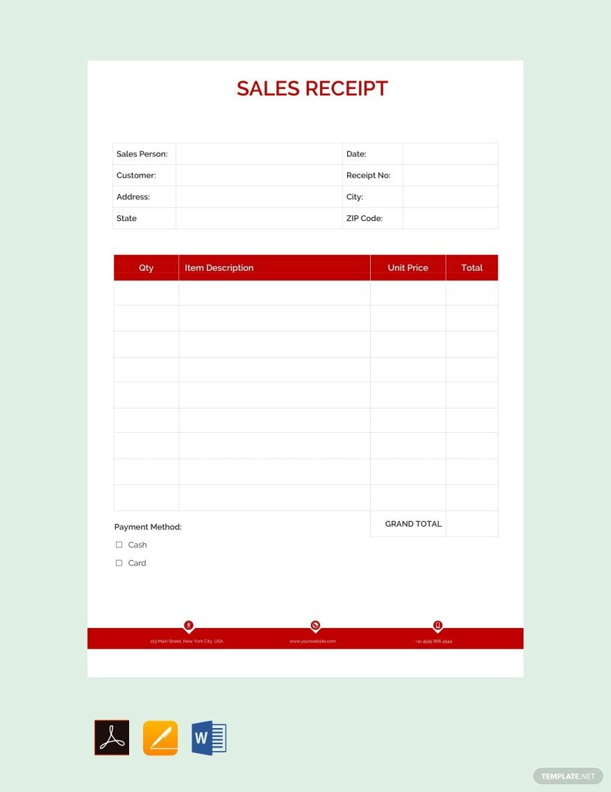 Free Sales Receipt Template - Download In Word, Google Docs, Excel with regard to Free Printable Sales Receipts Online