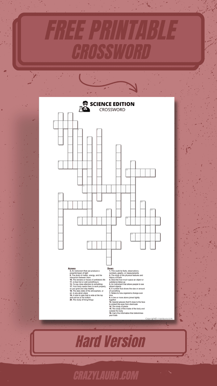 Free Science Crossword Printable Game Sheets intended for Free Printable Science Crossword Puzzles