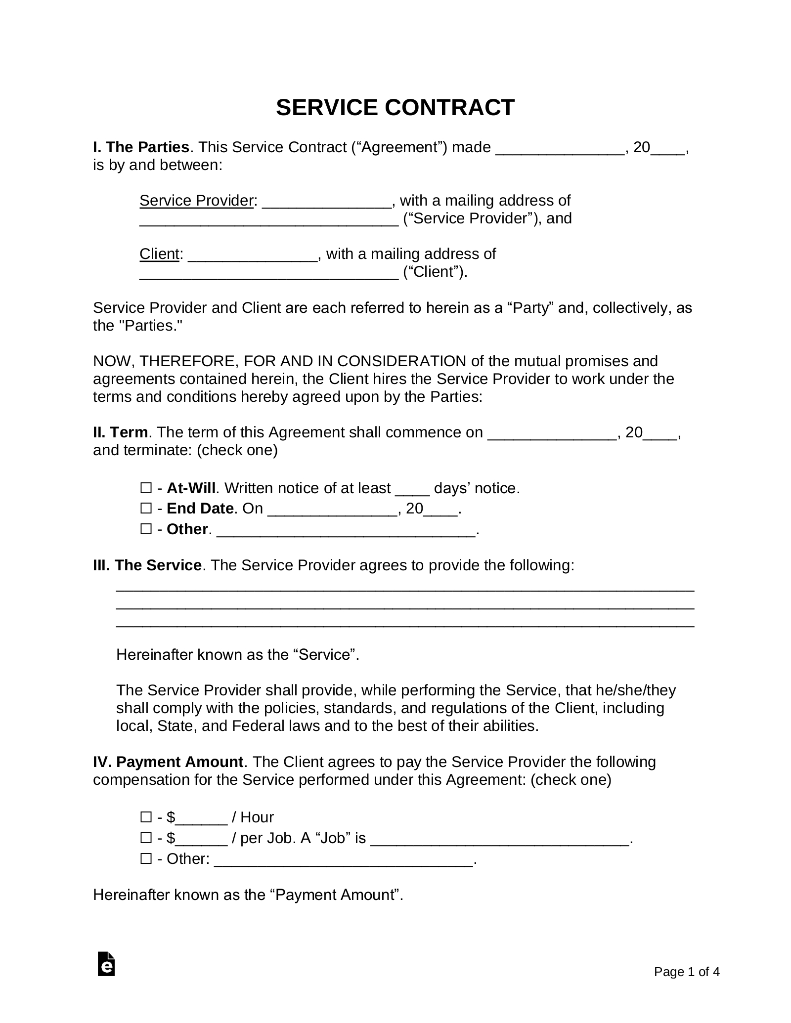 Free Service Contract Templates (15) - Pdf | Word – Eforms in Free Printable Service Contract Forms