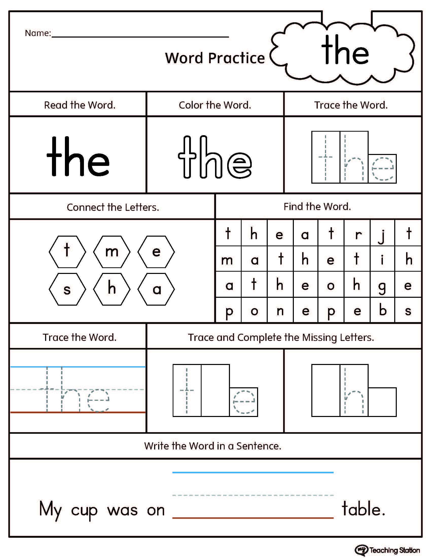 Free* Sight Word The Printable Worksheet | Myteachingstation throughout Free Sight Word Printables