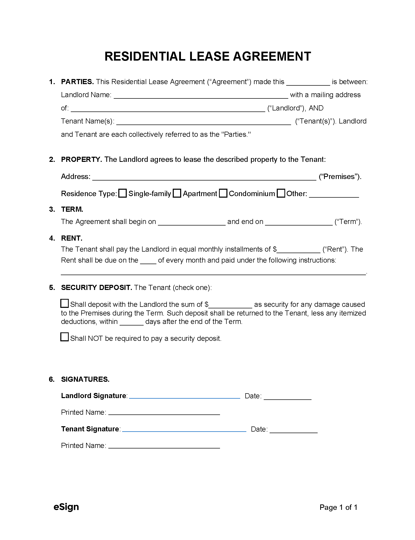 Free Simple (1-Page) Lease Agreement Template | Pdf | Word in Free Printable House Rental Forms